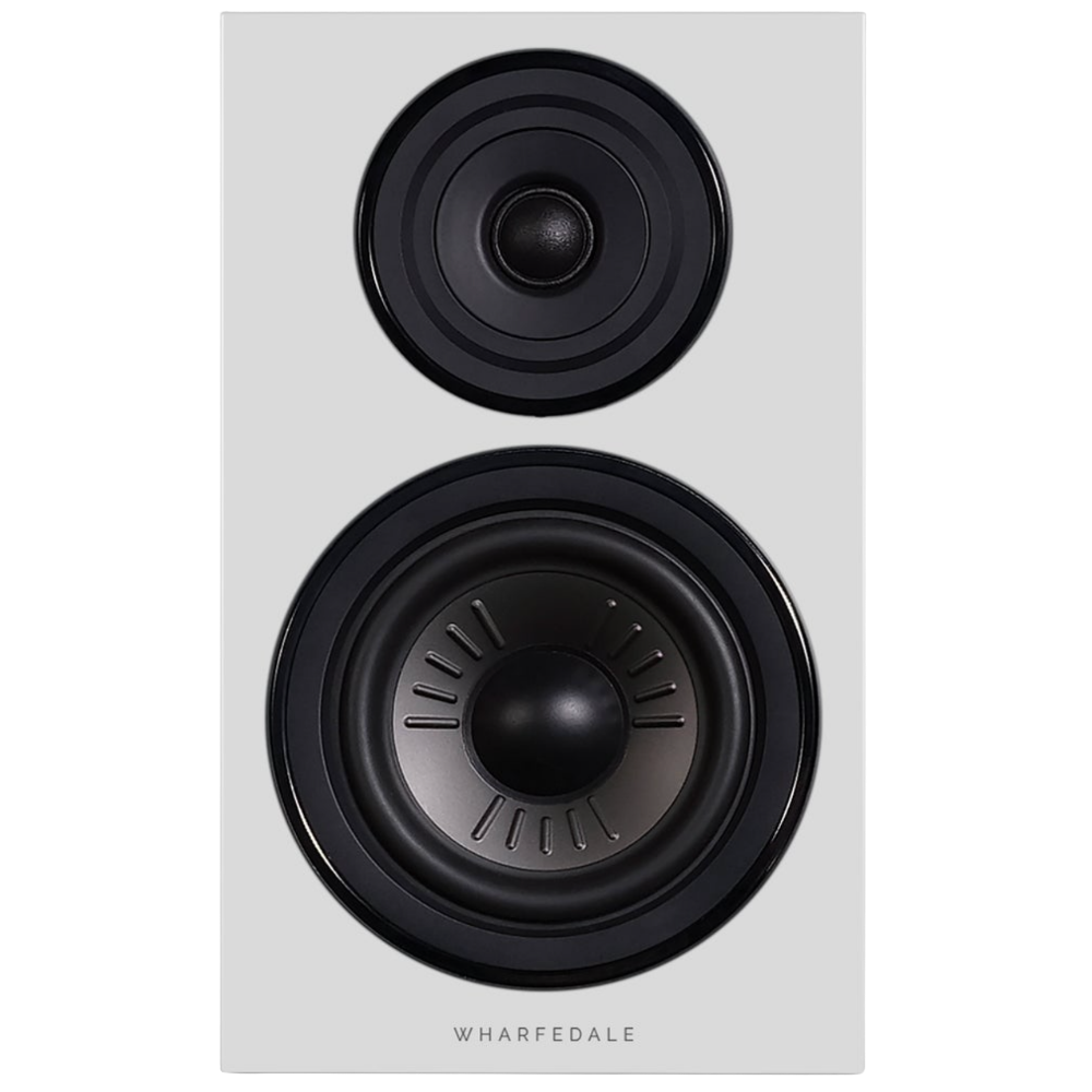  Wharfedale Diamond 12.2 Bookshelf Speakers in White Oak, front of individual speaker