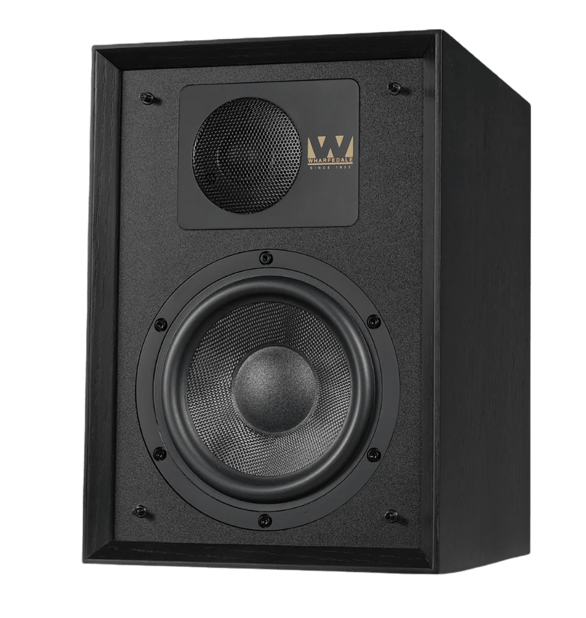 Wharfedale Denton 85th Anniversary Speakers, individual speaker in Black, angled without a grille