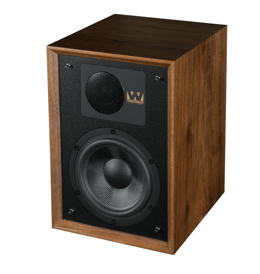 Wharfedale Denton 85th Anniversary Speakers, individual speaker in Walnut, angled without grille