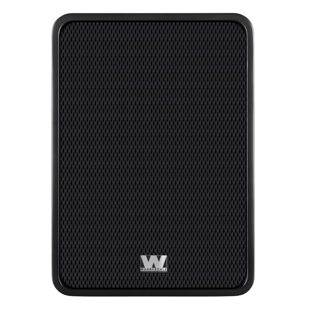 Wharfedale Denton S1 Heritage Loudspeakers in Matte Black. Individual speaker shown, with grille, front