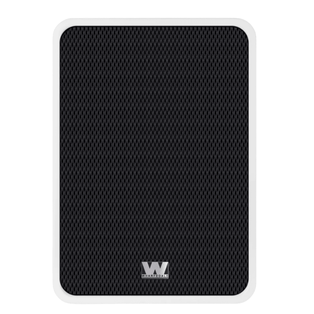 Wharfedale Denton S1 Heritage Loudspeakers in Matte White. Individual speaker shown, with grille, front