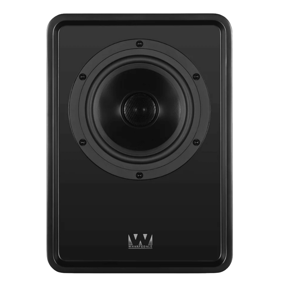 Wharfedale Denton S1 Heritage Loudspeakers in Matte Black. Individual speaker shown, without grille, front