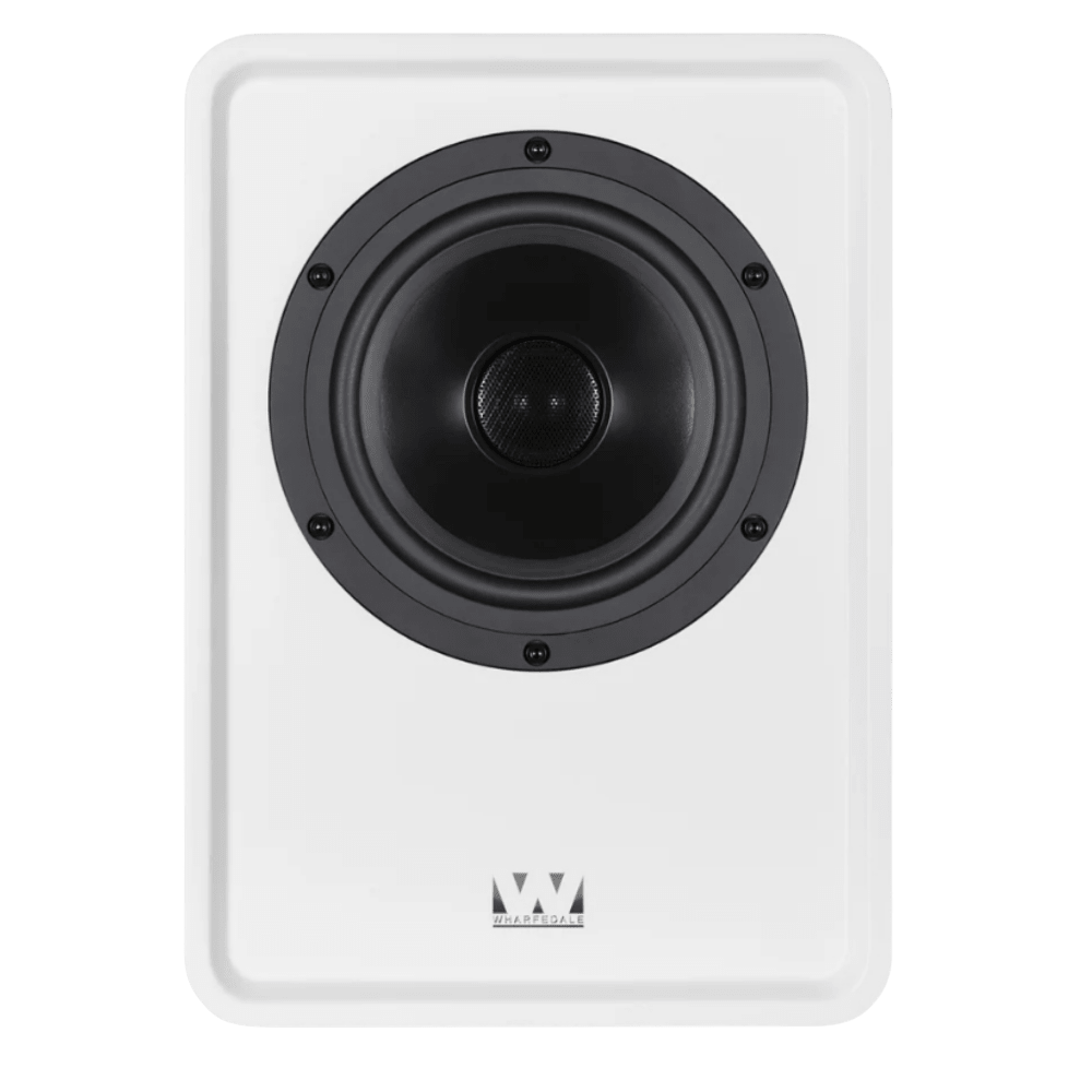 Wharfedale Denton S1 Heritage Loudspeakers in Matte White. Individual speaker shown, without grille, front