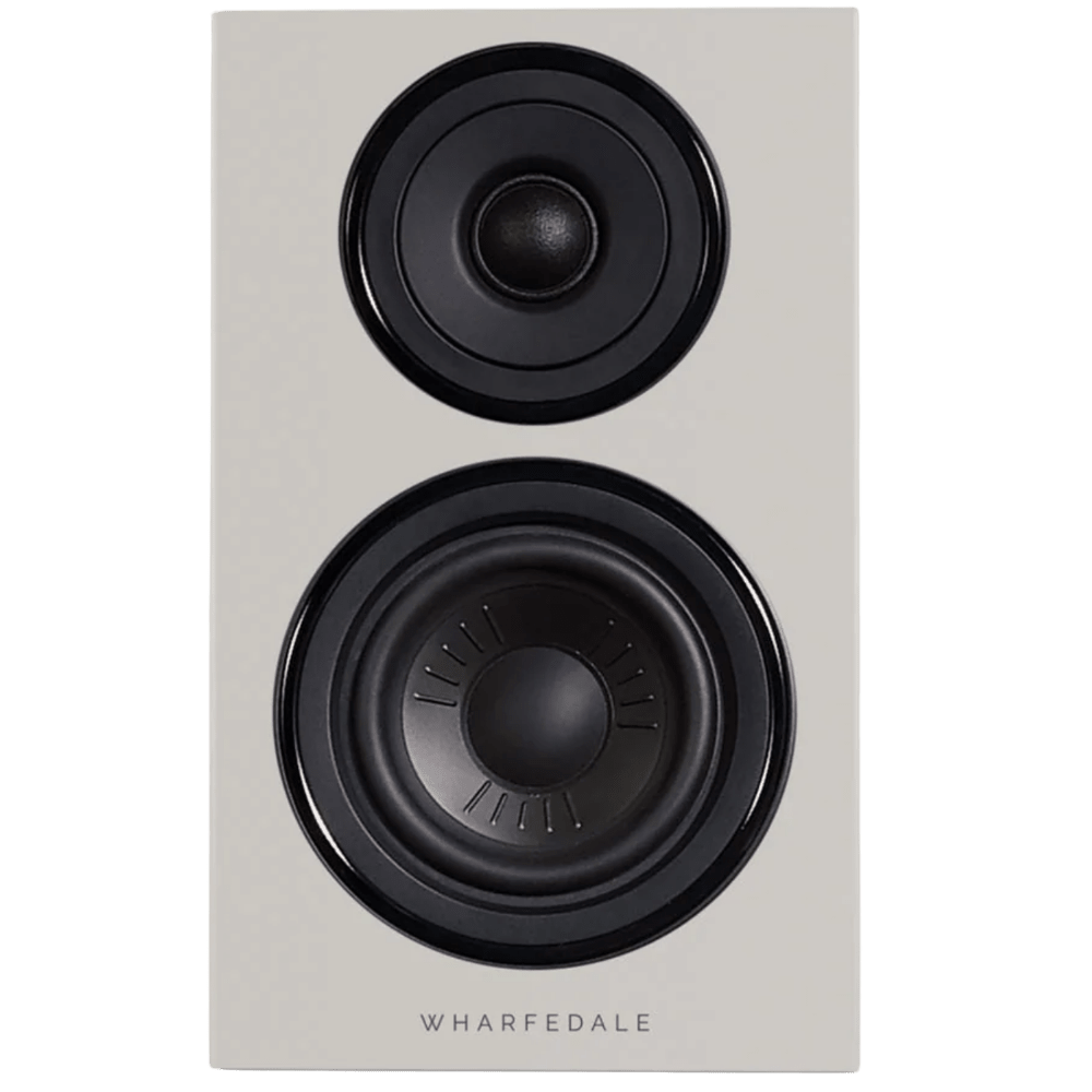 Wharfedale Diamond 12.0i Bookshelf Speakers. Front of individual speaker shown in Grey and without grille.