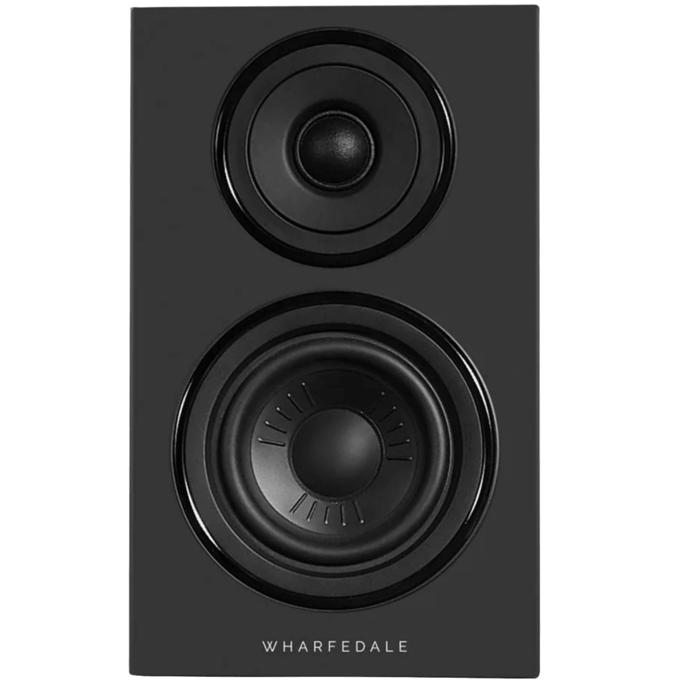 Wharfedale Diamond 12.0i Bookshelf Speakers. Front of individual speaker shown in Black and without grille.