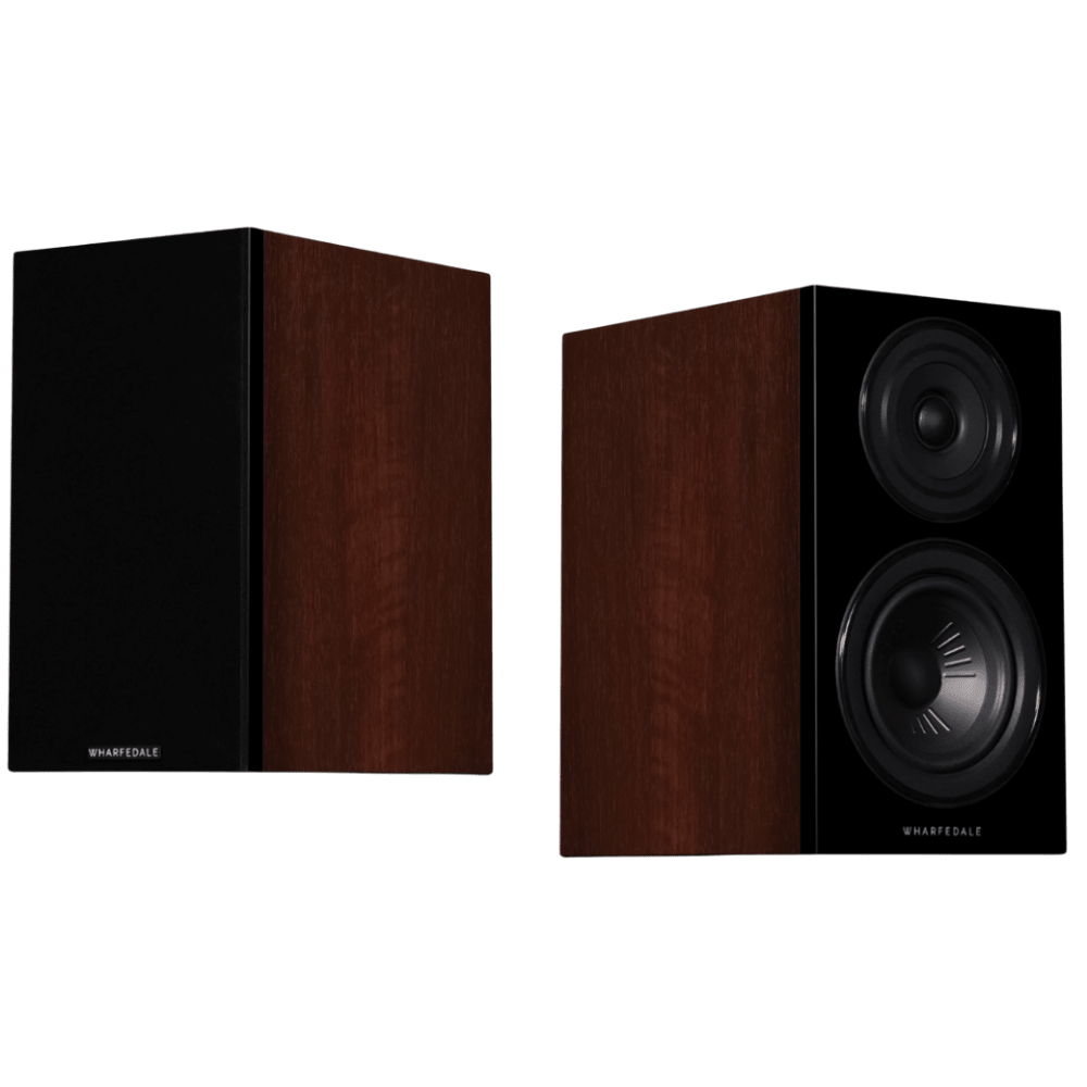 Wharfedale Diamond 12.1 Bookshelf Speakers in Walnut with and without Grille