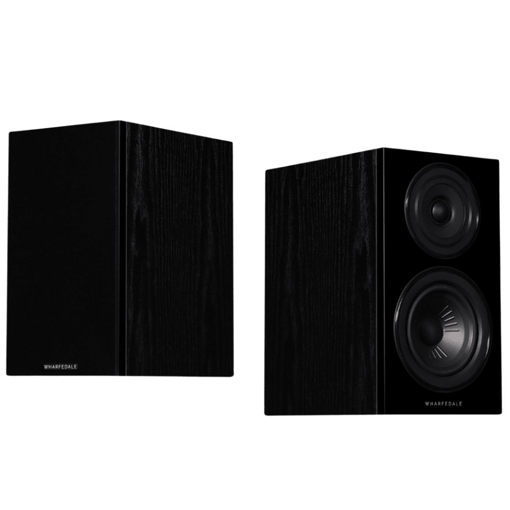 Wharfedale Diamond 12.1 Bookshelf Speakers in Black with and without Grille