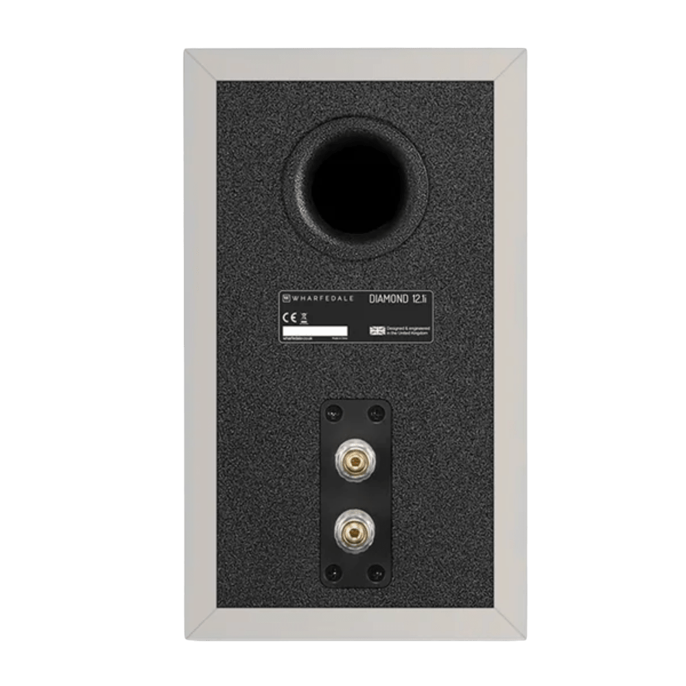 Wharfedale Diamond 12.1i Bookshelf Speakers. Rear view of individual speaker shown in Grey 