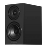 Wharfedale Diamond 12.1i Bookshelf Speakers. Angled view of individual speaker shown in Black and without grille.
