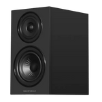 Wharfedale Diamond 12.1i Bookshelf Speakers. Angled view of individual speaker shown in Black and without grille.