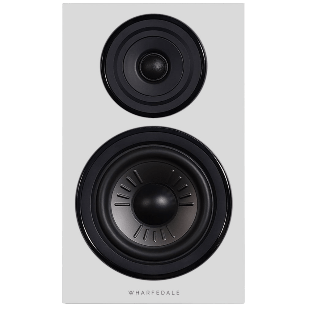  Wharfedale Diamond 12.2 Bookshelf Speakers in White Oak, front of individual speaker