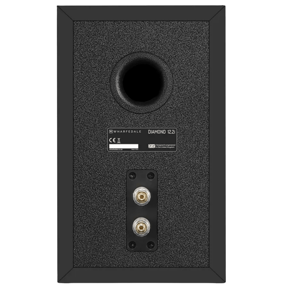 Wharfedale Diamond 12.2i Bookshelf Speakers. back of individual speaker shown in Black.