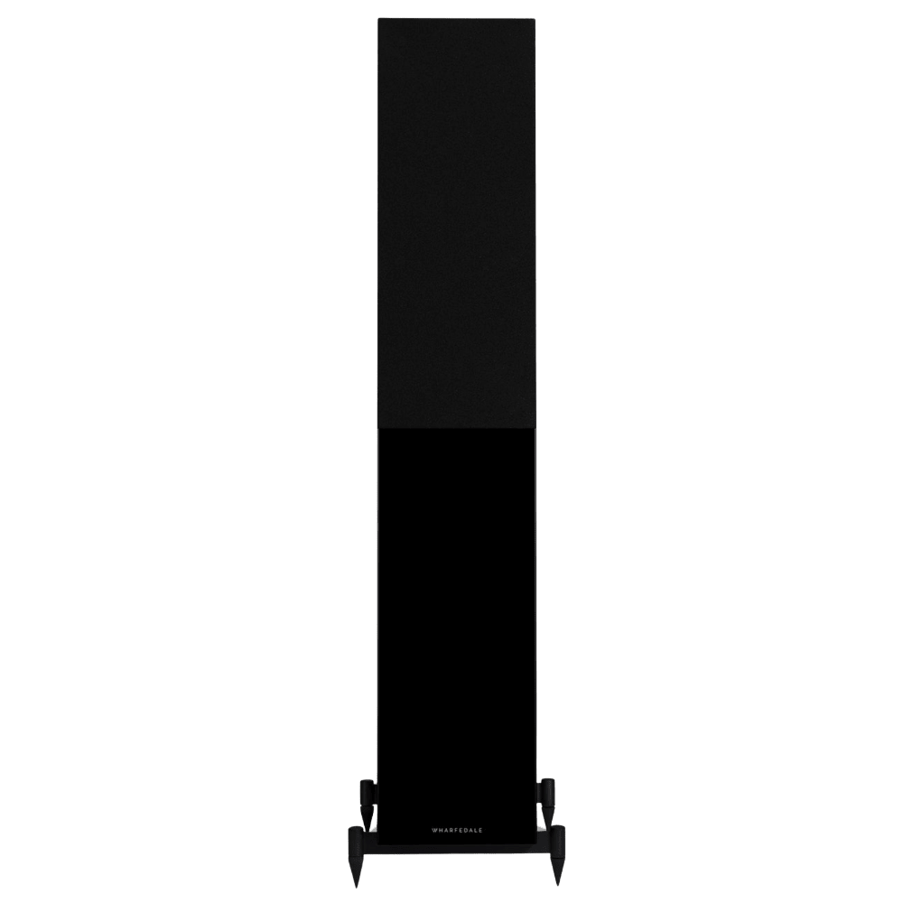 Wharfedale Diamond 12.3 Floorstanding Speakers in Black.  Front of individual speaker shown with Grille