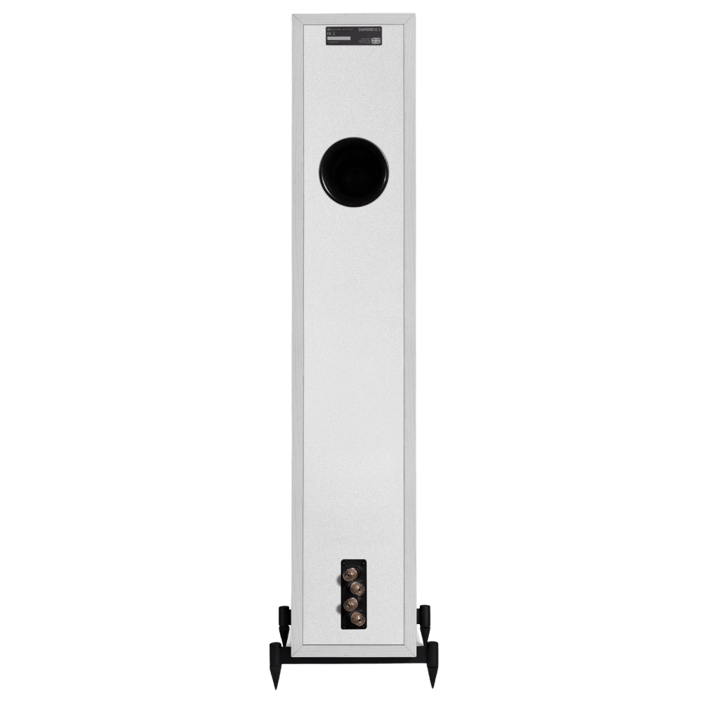 Wharfedale Diamond 12.3 Floorstanding Speakers in White.  Back of individual speaker shown