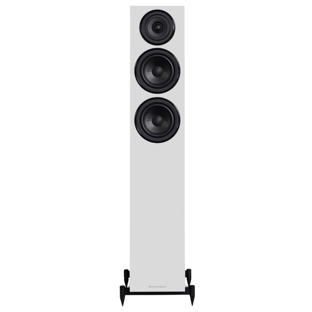 Wharfedale Diamond 12.3 Floorstanding Speakers in White.  Front of individual speaker shown without Grille