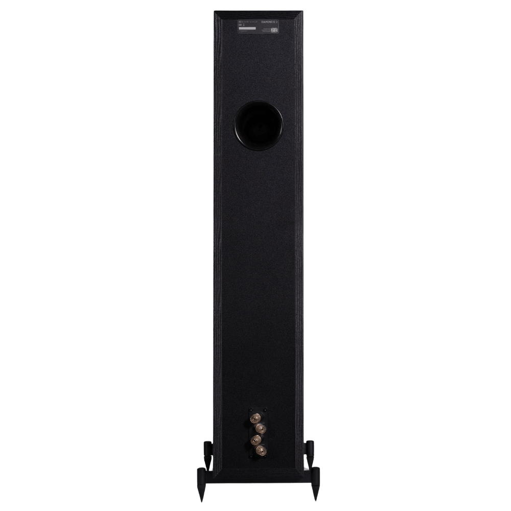 Wharfedale Diamond 12.3 Floorstanding Speakers in Black.  Back of individual speaker shown