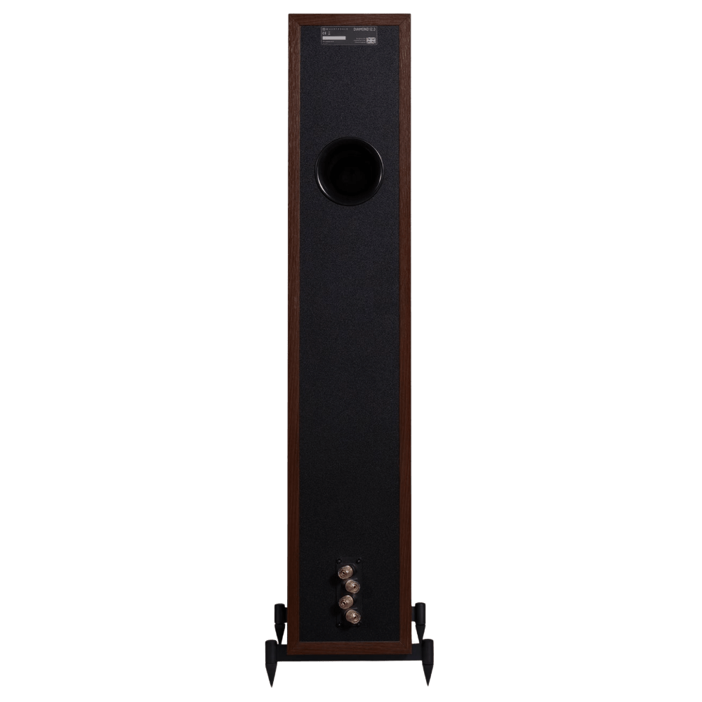 Wharfedale Diamond 12.3 Floorstanding Speakers in Walnut.  Back of individual speaker shown