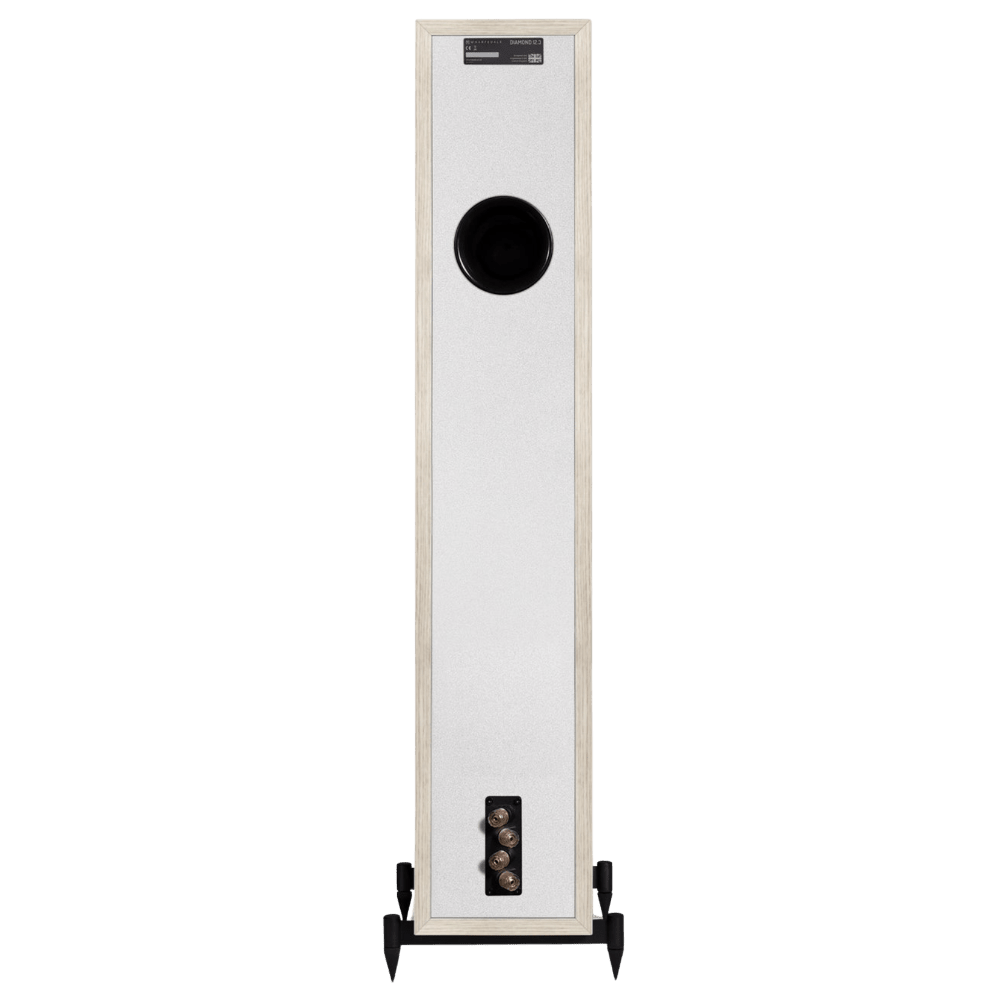 Wharfedale Diamond 12.3 Floorstanding Speakers in Light Oak.  Back of individual speaker shown.