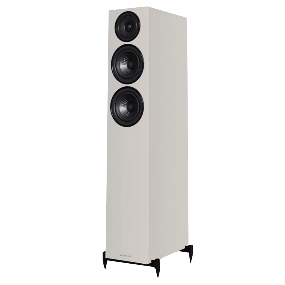 Wharfedale Diamond 12.3i Floorstanding indvidual speaker in Grey, angled and shown without Grille.