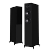 Wharfedale Diamond 12.3i Floorstanding Speaker Pair in Black.  Shown with and without Grille.
