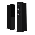 Wharfedale Diamond 12.3i Floorstanding Speaker Pair in Black.  Shown with and without Grille.