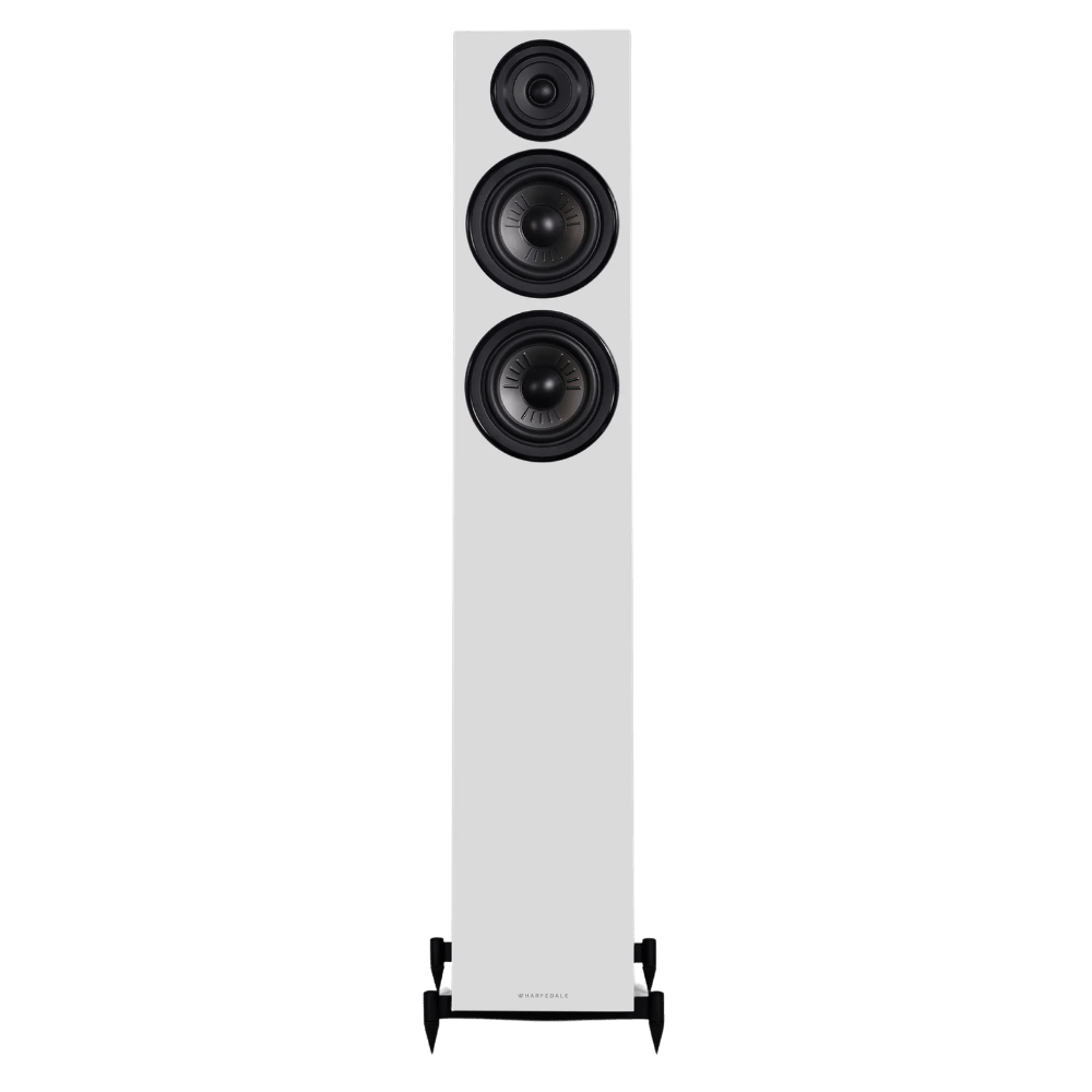 Wharfedale Diamond 12.4 Floorstanding Speakers in Light Oak.  Front of individual speaker shown without Grille