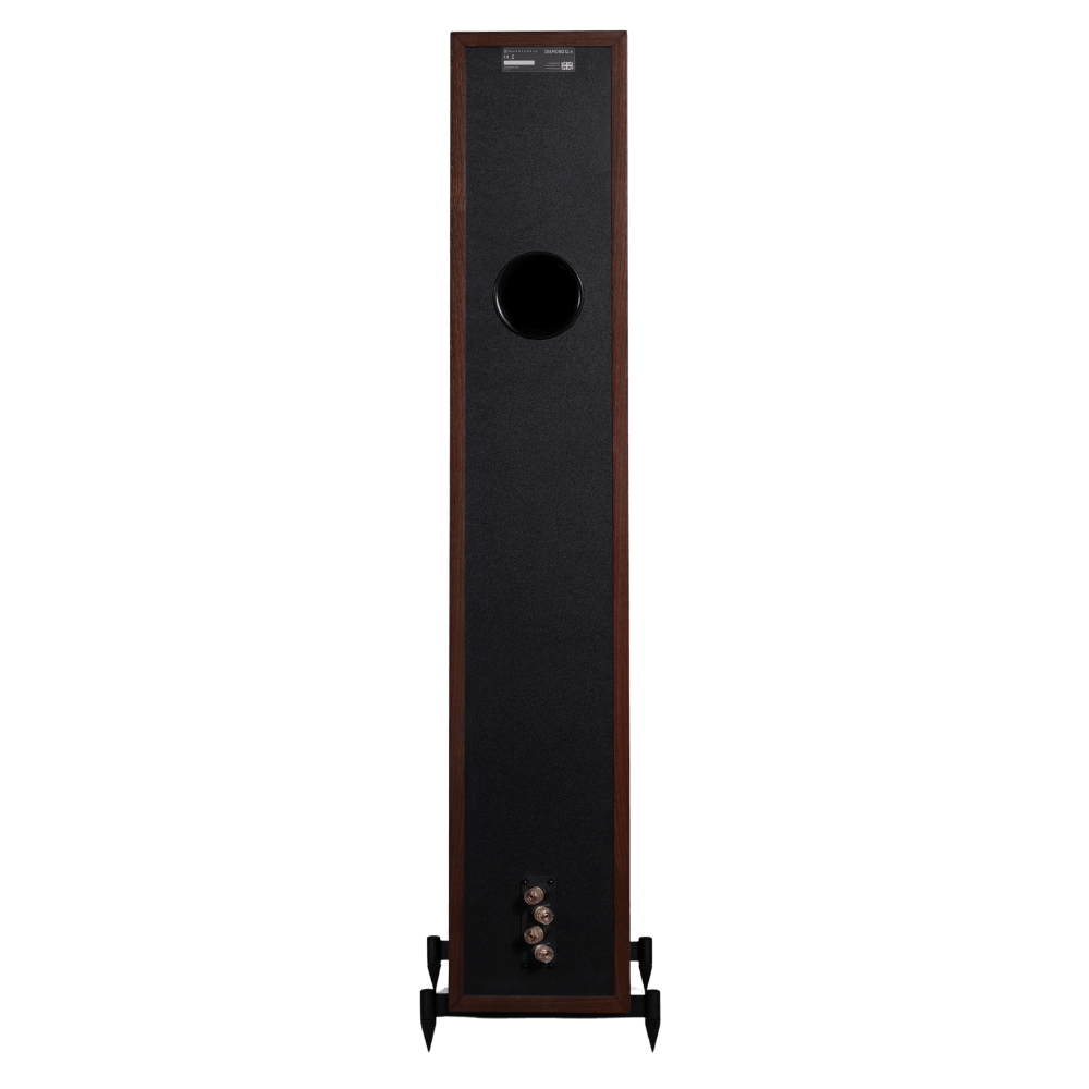 Wharfedale Diamond 12.4 Floorstanding Speakers in Walnut.  Back of individual speaker shown.