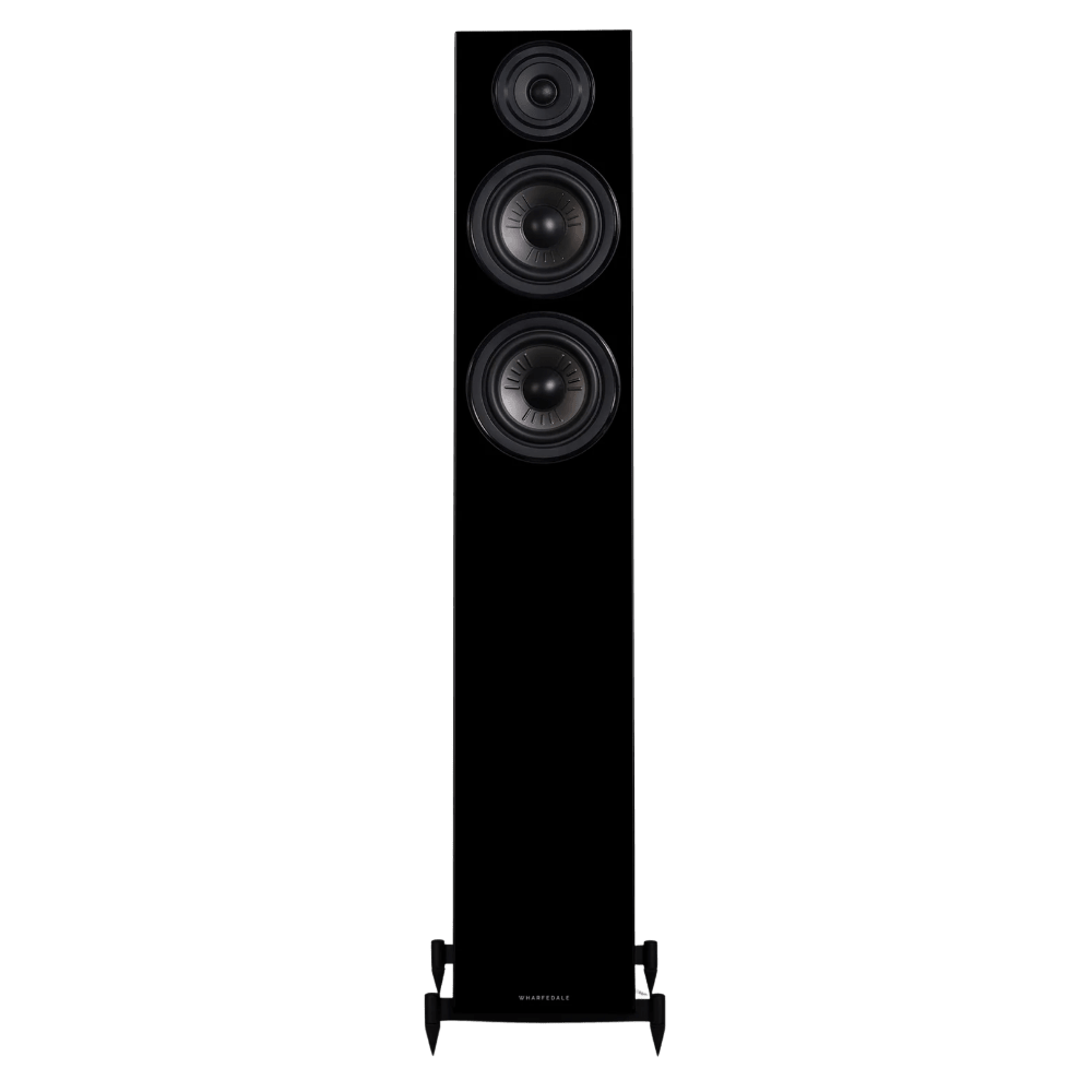 Wharfedale Diamond 12.4 Floorstanding Speakers in Black.  Front of individual speaker shown without Grille