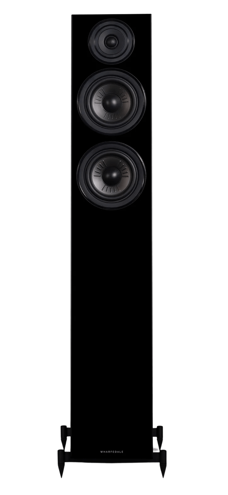 Wharfedale Diamond 12.4 Floorstanding Speakers in Black.  Front of individual speaker shown without Grille