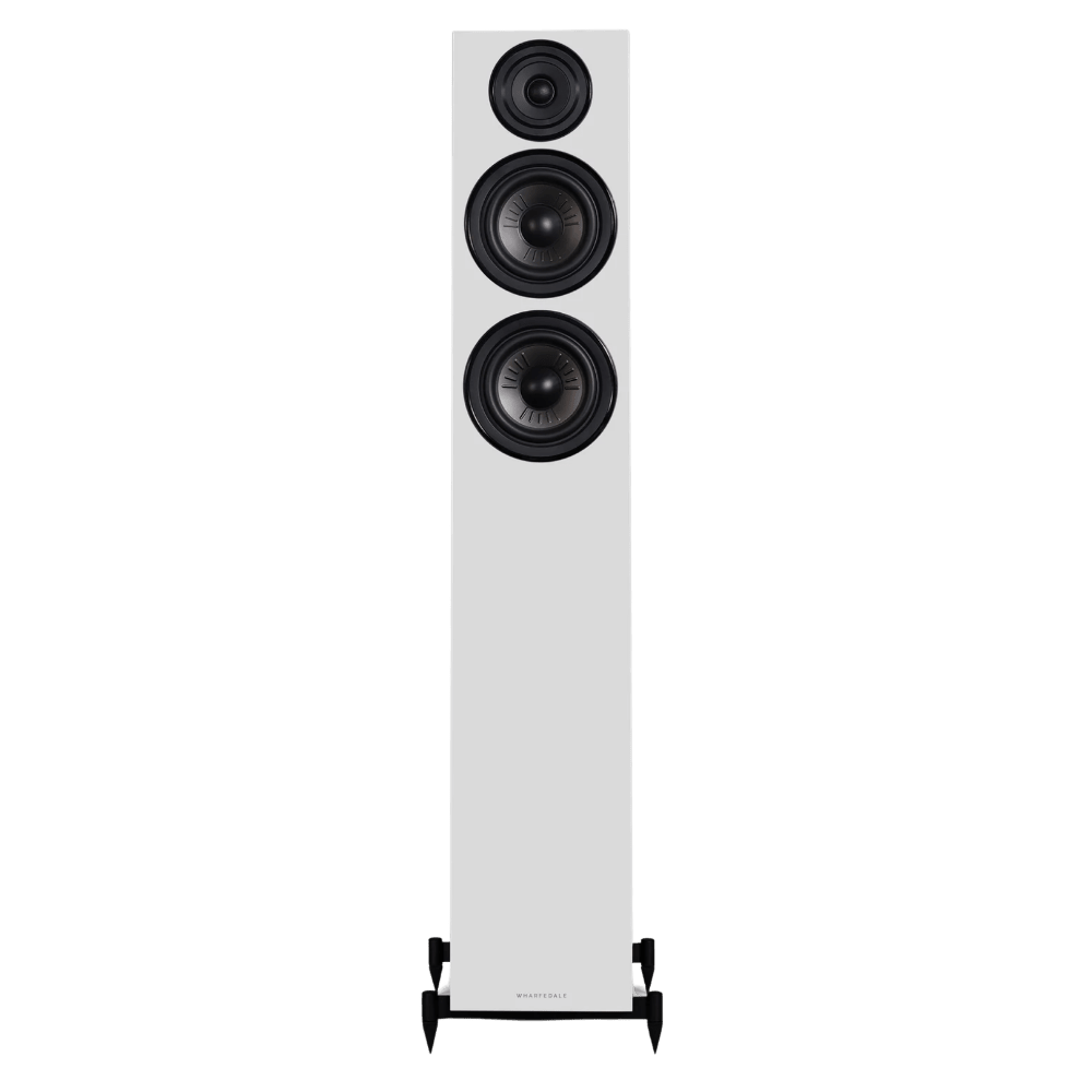 Wharfedale Diamond 12.4 Floorstanding Speakers in White.  Front of individual speaker shown without Grille