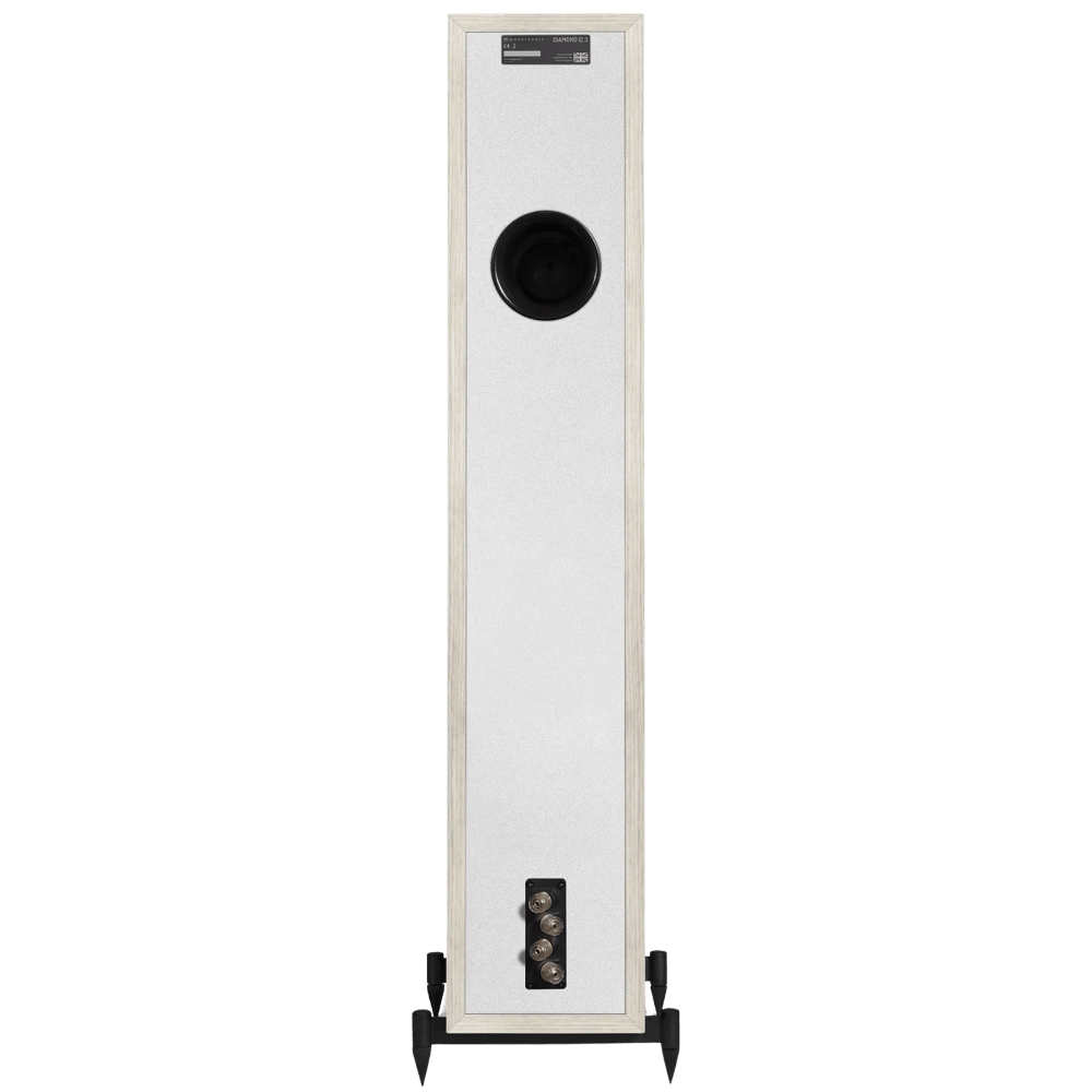 Wharfedale Diamond 12.4 Floorstanding Speakers in Light Oak.  Back of individual speaker shown.