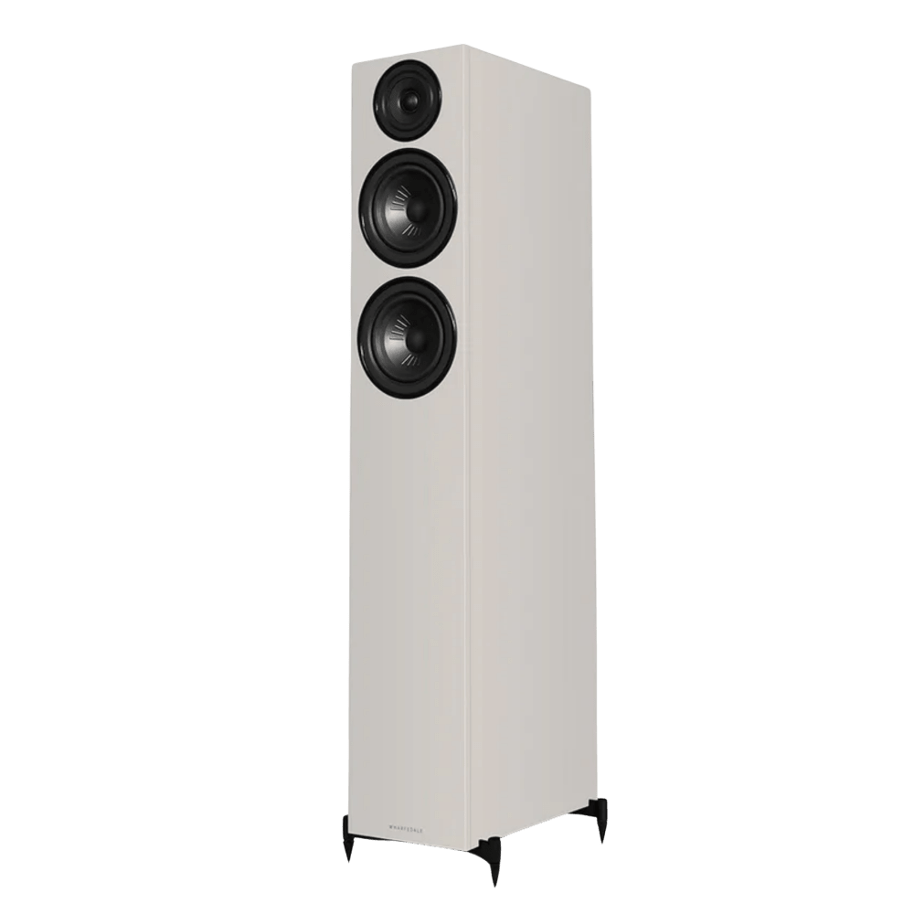 Wharfedale Diamond 12.4i Floorstanding indvidual speaker in Grey, angled and shown without Grille.