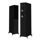 Wharfedale Diamond 12.4i Floorstanding Speaker Pair in Black.  Shown with and without Grille.
