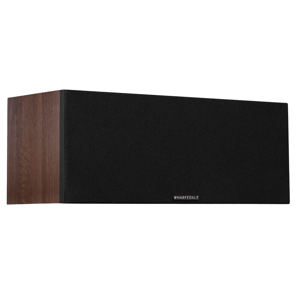Wharfedale Diamond 12.Ci Centre Speaker in Walnut, angled view with grille