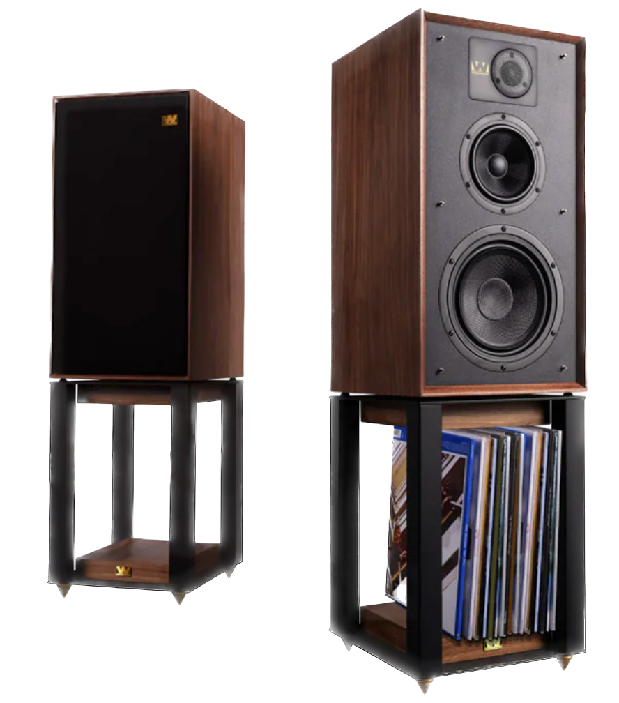Wharfedale Linton 85th Anniversary Speaker pair in walnut and on stands