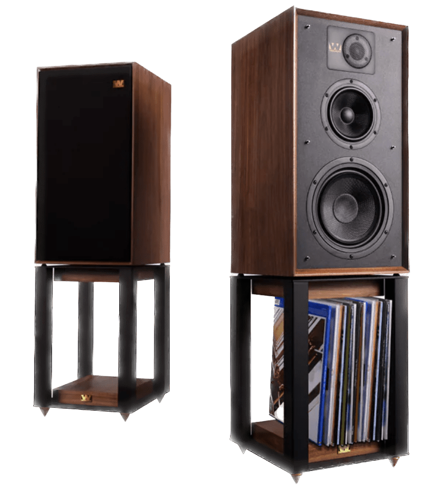 Wharfedale Linton 85th Anniversary Speaker pair in walnut and on stands