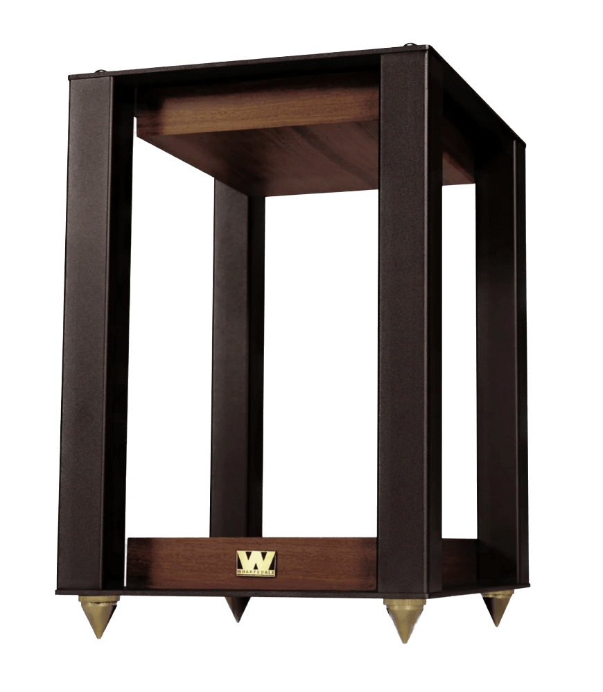 Wharfedale Linton Speaker Stands, individual stand in Walnut, angled view