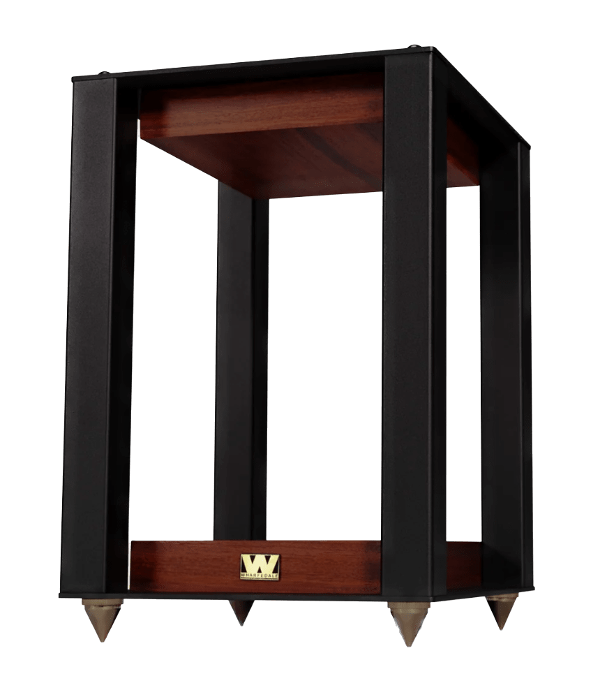 Wharfedale Linton Speaker Stands, individual stand in Mahogany, angled view
