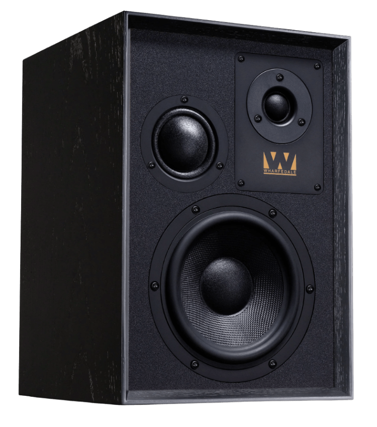 Wharfedale Super Denton Heritage Speakers in Black. Individual speaker, angled without grille
