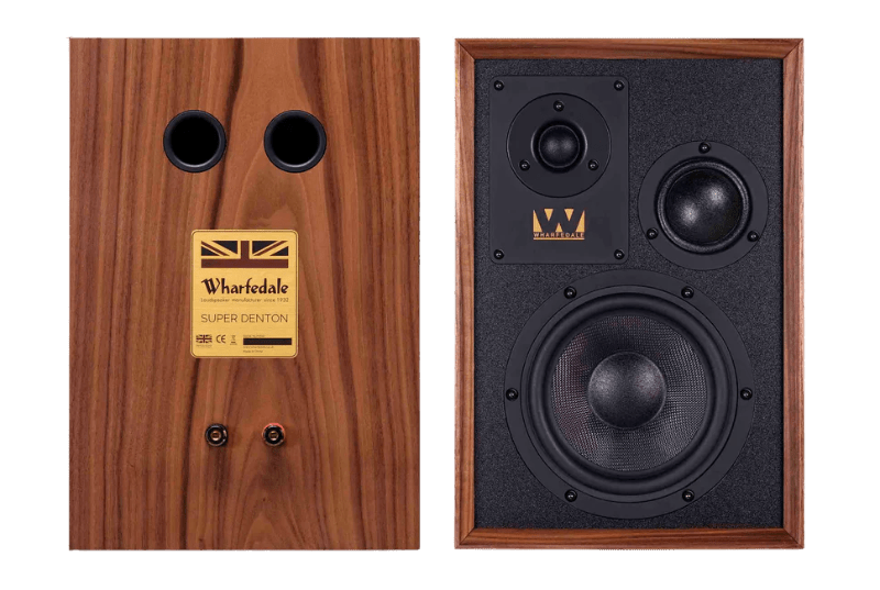 Wharfedale Super Denton Heritage Speakers in Walnut, pair, back and front view