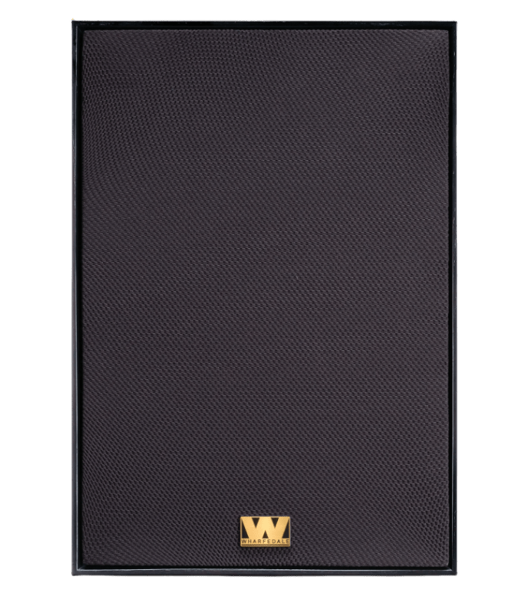 Wharfedale Super Denton Heritage Speakers in Black. Individual speaker, front with grille