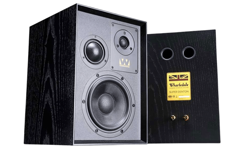 Wharfedale Super Denton Heritage Speakers in Black. Pair, front and back