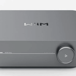 WiiM Amp Multi-room Stereo Streaming Amplifier.  Image of front in Steel Grey