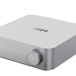 WiiM Amp Multi-room Stereo Streaming Amplifier.  Image of front in Silver