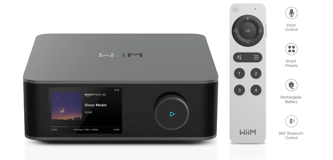 WiiM Amp Ultra Wireless Audio Streaming Amplifier in Space Grey with Remote 2