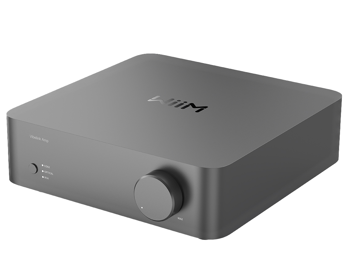 WiiM Vibelink Amp in Space Grey, Angled