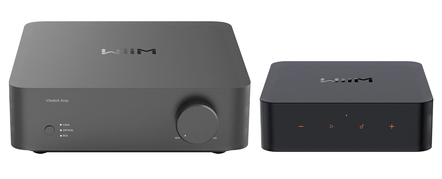 WiiM Vibelink Amp Power Amplifier with PRO Plus Audio Streamer, side by side